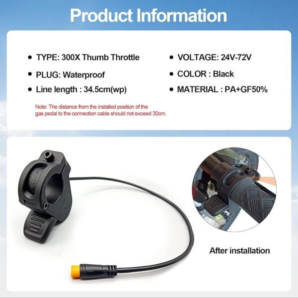 Electric Throttle 300X Thumb Throttle for 7/8Inch 22Mm Handlebars 12V-72V - Image 3