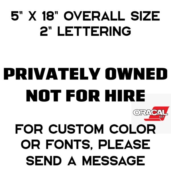 2x Privately Owned Not For Hire – DOT Vinyl Decal Sticker, Durable Outdoor
