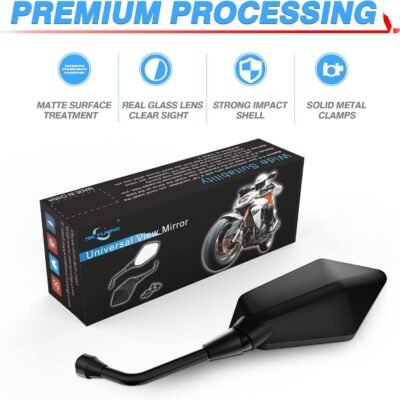 MICTUNING Universal Hawk-eye Motorcycle Convex Rear View Mirror – with 10mm Bolt