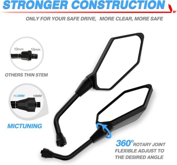 MICTUNING Universal Hawk-eye Motorcycle Convex Rear View Mirror - with 10mm Bolt - Image 3