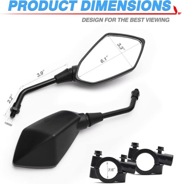 MICTUNING Universal Hawk-eye Motorcycle Convex Rear View Mirror - with 10mm Bolt - Image 6