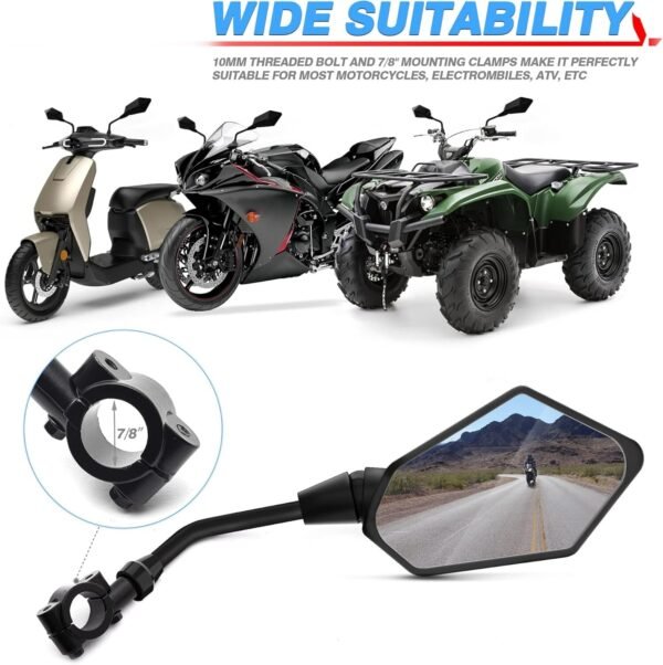 MICTUNING Universal Hawk-eye Motorcycle Convex Rear View Mirror - with 10mm Bolt - Image 7