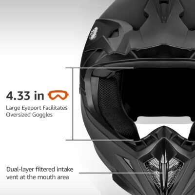 YEMA HELMET YM-915 SZ Med Matte Black FULL Face Adult Motorcycle Dirt Bike XL
