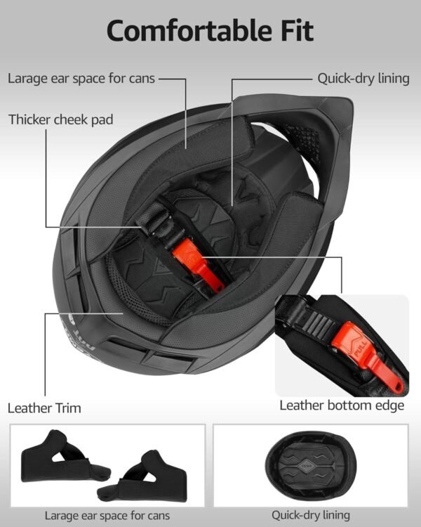YEMA HELMET YM-915 SZ Med Matte Black FULL Face Adult Motorcycle Dirt Bike XL - Image 3