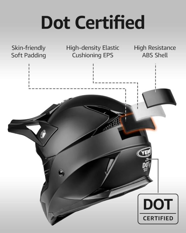 YEMA HELMET YM-915 SZ Med Matte Black FULL Face Adult Motorcycle Dirt Bike XL - Image 4