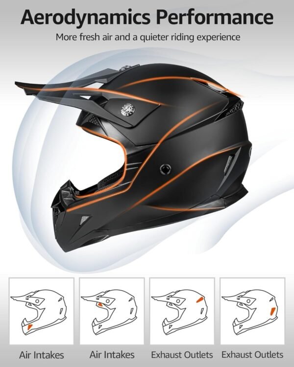 YEMA HELMET YM-915 SZ Med Matte Black FULL Face Adult Motorcycle Dirt Bike XL - Image 5