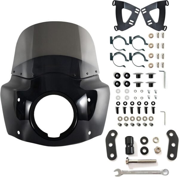 FATECIM Motorcycle 5.75" Headlight Fairing with 11" Smoke Windshield Windscreen