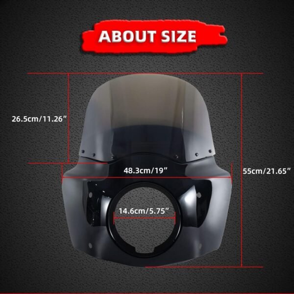 FATECIM Motorcycle 5.75" Headlight Fairing with 11" Smoke Windshield Windscreen - Image 3