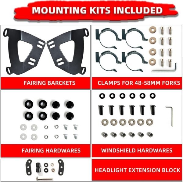 FATECIM Motorcycle 5.75" Headlight Fairing with 11" Smoke Windshield Windscreen - Image 4
