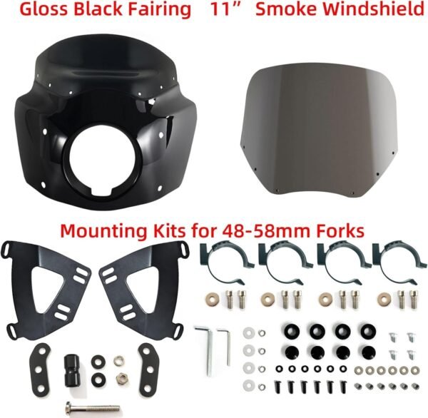 FATECIM Motorcycle 5.75" Headlight Fairing with 11" Smoke Windshield Windscreen - Image 6