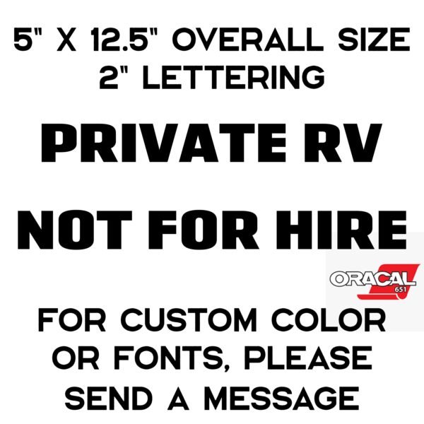 Private RV Not For Hire Commercial DOT Vinyl Decal